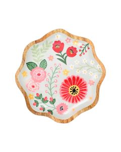 FLORAL LUXE SCALLOPED EDGE MANGO WOOD DECORATIVE PLATE