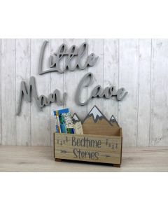 BOOK CRATE NATURAL WOOD WITH MOUNTAINS & QUOTE++