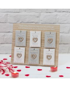 A LITTLE HEART WOOD TOKEN 6 ASSTD ON SEALED CARD 36 STAND+