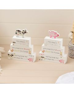 MINI FARM WOOD NEW BABY GIRL AND BOY STACKING BLOCK 2 ASST