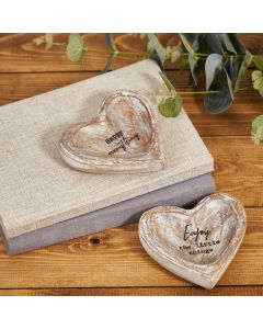 MANGO WOOD HEART DISH WHITE WASHED WITH BLACK QUOTE S/2