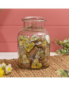 MANGO WOOD FLORAL ENAMEL HEART HANGERS 2 ASSTD 48 PIECES JAR
