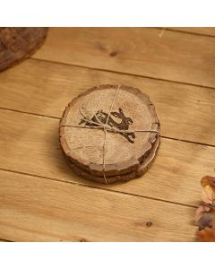 MANGO WOOD ENGRAVED HARE DETAIL SET OF 2 COASTERS WITH BARK EDGE