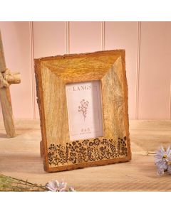 MANGO WOOD ENGRAVED FLOWER DETAIL SMALL PHOTO FRAME WITH BARK EDGE