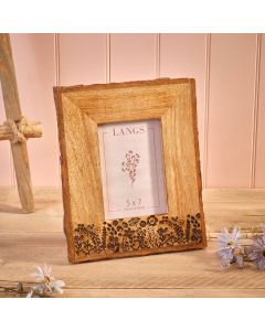 MANGO WOOD ENGRAVED FLOWER DETAIL LARGE PHOTO FRAME WITH BARK EDGE
