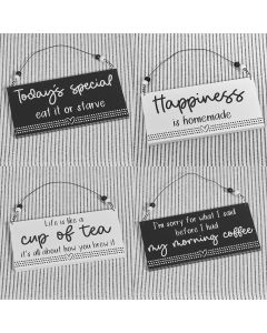 HOME WOODEN PLAQUE BLACK & WHITE WITH WIRE HANGER 4 ASSTD++
