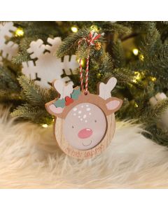 SANTA MAGICAL FEAST MY FIRST CHRISTMAS RUDOLPH SHAPED WOOD PHOTO FRAME HANGER
