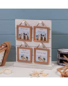 SEAGULL FRAMED PEBBLE PLAQUE 4 ASSTD 24/STAND WOOD & RESIN
