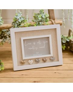 HEART PEBBLE PHOTO FRAME LINEN & WHITE WOOD LOVE IS ALL SS25