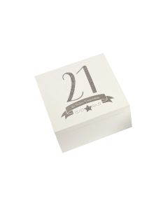 21ST BIRTHDAY BOX WHITE WOOD WITH GREY BANNER & QUOTE++