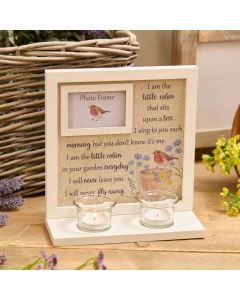 ROBIN FLORAL SENTIMENT PHOTO FRAME WITH DOUBLE TEA LIGHT HOLDER