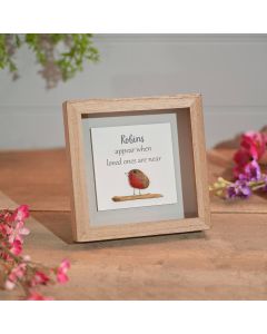 ROBINS APPEAR WHEN LOVED ONES ARE NEAR WOOD FRAMED ROBIN PEBBLE EASEL PLAQUE