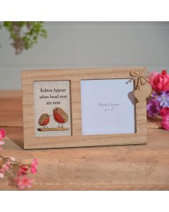 ROBINS APPEAR WHEN LOVED ONES ARE NEAR WOOD DOUBLE ROBIN PEBBLE PHOTO FRAME