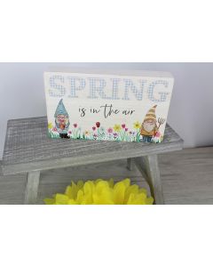 SPRING GONK BLOCK WHITE FLORAL WOOD WITH GINGHAM QUOTE++
