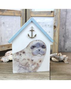 SEAL BLOCK WHITE WOOD WITH ANCHOR & BLUE ROOF+++
