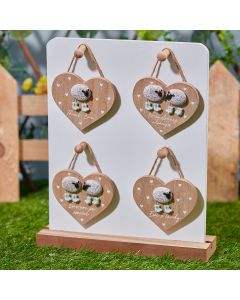 SHEEP HEART HANGER 4 ASSTD 24/STAND WOODEN WITH RESIN PEBBLE