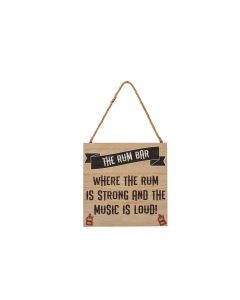 RUM BAR SQUARE PLAQUE NATURAL WOOD WITH BLACK BANNER & QUOTE+