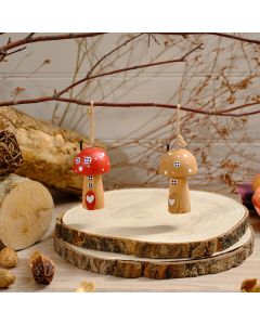 TOADSTOOL TALES WOOD MUSHROOM HOUSE HANGER 2 ASSTD