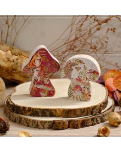 TOADSTOOL TALES WOOD MUSHROOM SHAPED BLOCK WITH WOODLAND ANIMALS 2 ASSTD