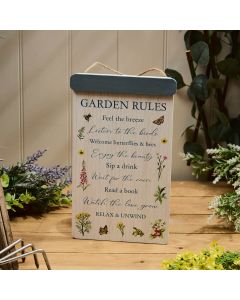 GARDEN RULES WITH WILDFLOWER DESIGN HANGING PLAQUE