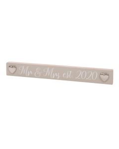 WEDDING LONG BLOCK TAUPE WOOD WITH 3D SILVER HEARTS++