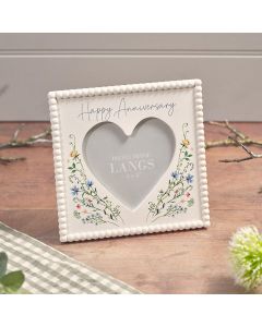 HAPPY ANNIVERSARY BEADED WOOD HEART SHAPED INSERT FRAME