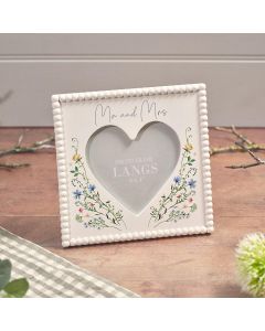 WEDDING MR AND MRS BEADED WOOD HEART SHAPED INSERT FRAME