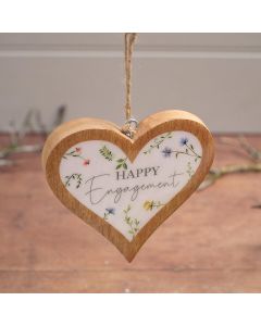 WEDDING MANGO WOOD HAPPY ENGAGEMENT HANGING HEART