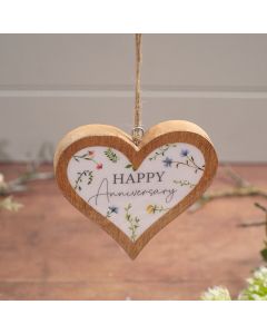 WEDDING MANGO WOOD HAPPY HAPPY ANNIVERSARY HANGING HEART