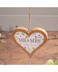 WEDDING MANGO WOOD MR AND MRS HANGING HEART