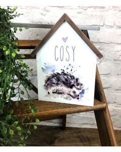 HEDGEHOG HOUSE BLOCK WHITE WOOD WATERCOLOUR BACKGROUND*+++