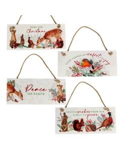WOODLAND NOEL SLATE ANIMAL PLAQUES 4 ASSTD TRAY 24