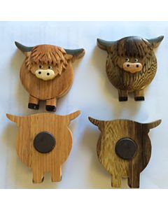 HIGHLAND COW MAGNET 2 ASSTD WOODEN WITH GREY HORNS 48/BASKET