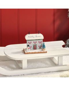 WELSH NADOLIG LLAWEN SNOWY CHRISTMAS COTTAGE WITH SNOWMAN WOOD BLOCK