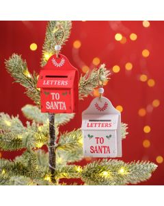 CHRISTMAS LETTERS TO SANTA RED AND WHITE POSTBOX HANGER 2 ASSTD
