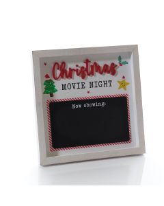 JINGLE AND JOY MOVIE NIGHT EASEL PLAQUE WITH BLACKBOARD