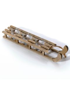 RECYCLED WOOD SLEIGH WITH THREE GLASS CANDLE HOLDERS