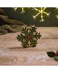 CHRISTMAS MANGO WOOD HOLLY SNOWFLAKE PAINTED MEDIUM+