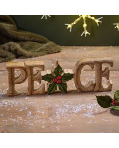 CHRISTMAS MANGO WOOD PEACE PAINTED BLOCK+