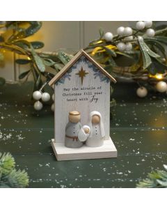 WITH LOVE AT CHRISTMAS MAY THE MIRACLE WOOD BLOCK WITH RESIN FIGURES