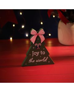 MERRY LITTLE BOWS JOY TO THE WORLD WOOD TREE BLOCK