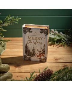 EVERGREEN MERRY CHRISTMAS FAUX LEATHER AND WOOD BOOK BOX