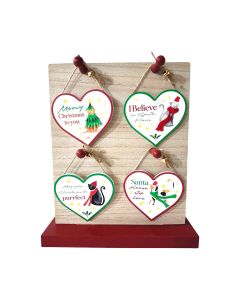 CHRISTMAS PET WOOD CAT HEART SHAPED HANGER 4 ASSTD WITH STAND OF 40